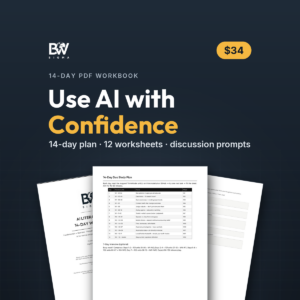 AI Literacy Duo Workbook by BW Sigma: preview of the 14-day study plan and worksheet pages