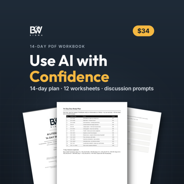 bw-sigma-ai-literacy-duo-workbook-cover AI Literacy Duo Workbook by BW Sigma: preview of the 14-day study plan and worksheet pages