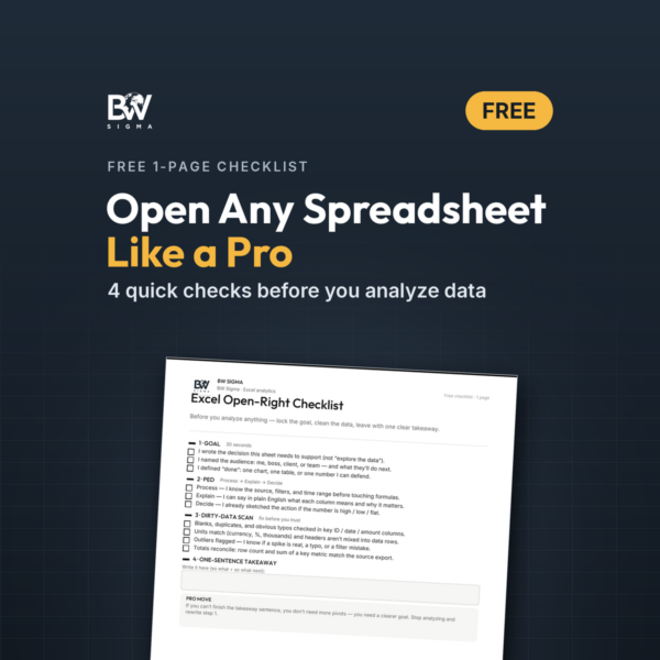 Free Excel Open-Right Checklist by BW Sigma: preview of the one-page checklist