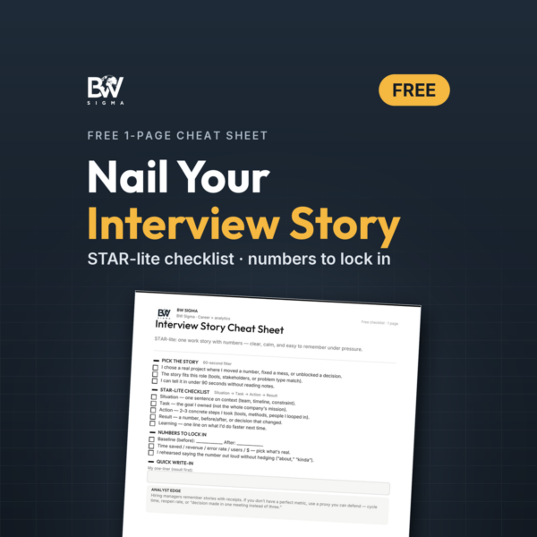 Free Interview Story Cheat Sheet by BW Sigma: preview of the one-page STAR-lite cheat sheet