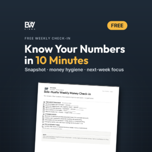 Free Side-Hustle Weekly Money Check-In by BW Sigma: preview of the one-page weekly check-in